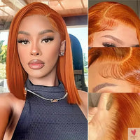 200% Highlight Bob Wigs - 13x4 Lace Front Wigs, P4/27 Colored Human Hair Wigs, Honey Brown 13x6 Straight Lace Frontal 100%  Remy Wigs Sweet T 52
