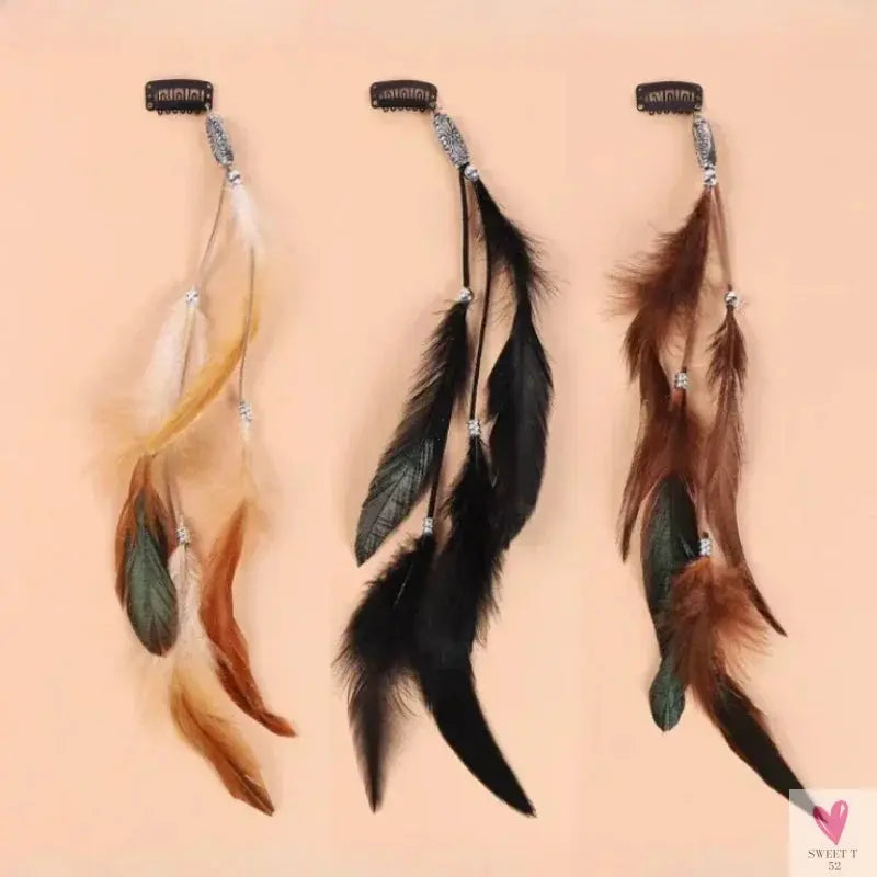 2024 New Fashionable Boho Feather Headband Wig Beaded Feather Headdress Handmade Hair Clip Girl Hair Accessories High Quality Sweet T 52