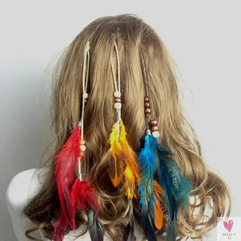 2024 New Fashionable Boho Feather Headband Wig Beaded Feather Headdress Handmade Hair Clip Girl Hair Accessories High Quality Sweet T 52