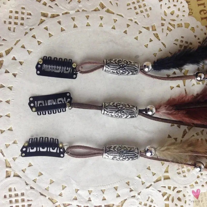 2024 New Fashionable Boho Feather Headband Wig Beaded Feather Headdress Handmade Hair Clip Girl Hair Accessories High Quality Sweet T 52