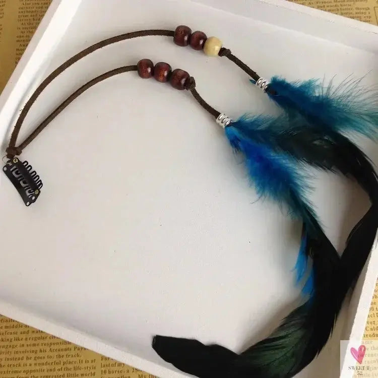 2024 New Fashionable Boho Feather Headband Wig Beaded Feather Headdress Handmade Hair Clip Girl Hair Accessories High Quality Sweet T 52
