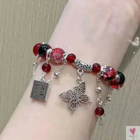 2025 New Trendy Red Beaded Chain Bracelet for Women. Simple Hollow Butterfly Pendant Bracelet Jewelry Sweet T 52