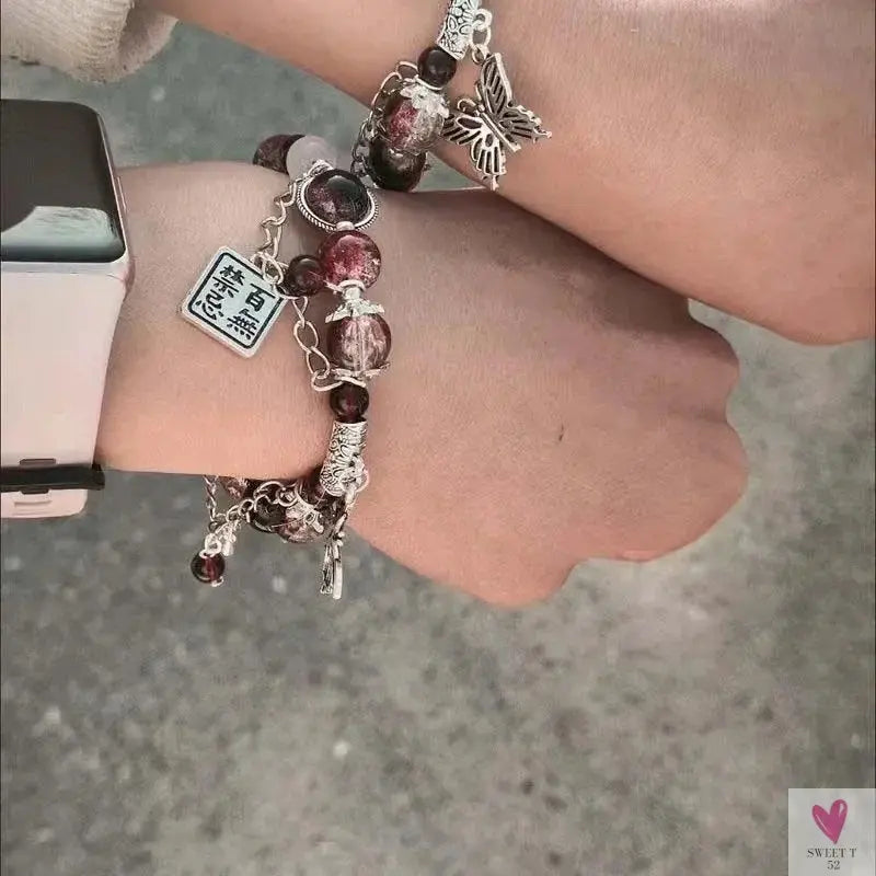 2025 New Trendy Red Beaded Chain Bracelet for Women. Simple Hollow Butterfly Pendant Bracelet Jewelry Sweet T 52