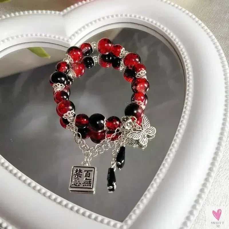 2025 New Trendy Red Beaded Chain Bracelet for Women. Simple Hollow Butterfly Pendant Bracelet Jewelry Sweet T 52