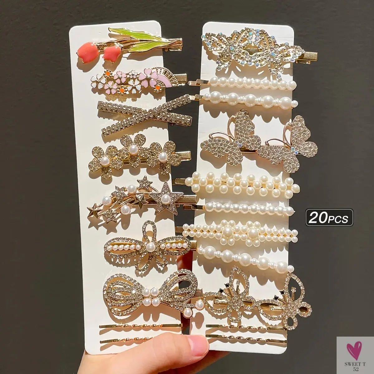 20pcs Women's Temperament Butterfly Rhinestone Bead Hair Clip Set Back of Head Side Broken Hair Clip SWEET T 52