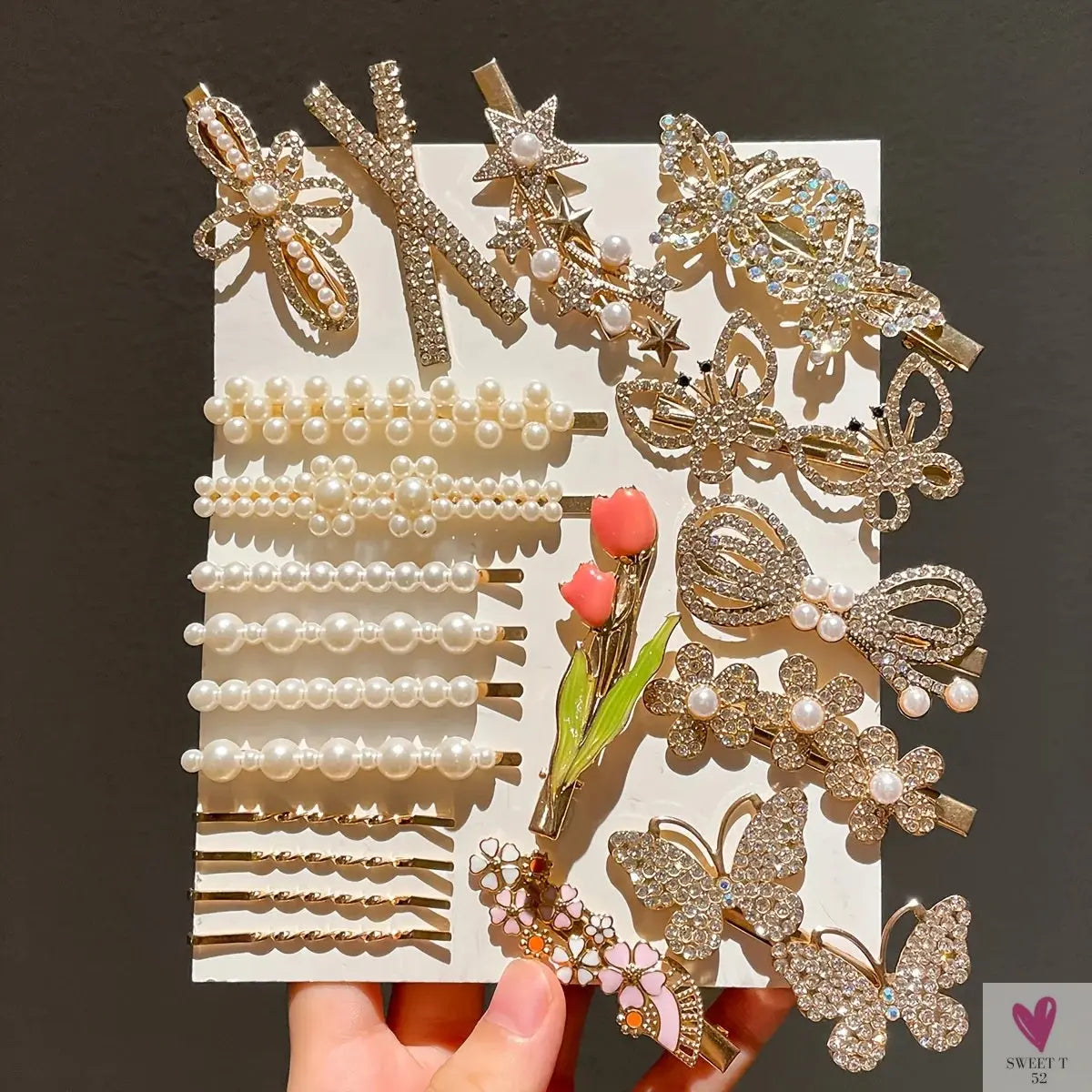 20pcs Women's Temperament Butterfly Rhinestone Bead Hair Clip Set Back of Head Side Broken Hair Clip SWEET T 52