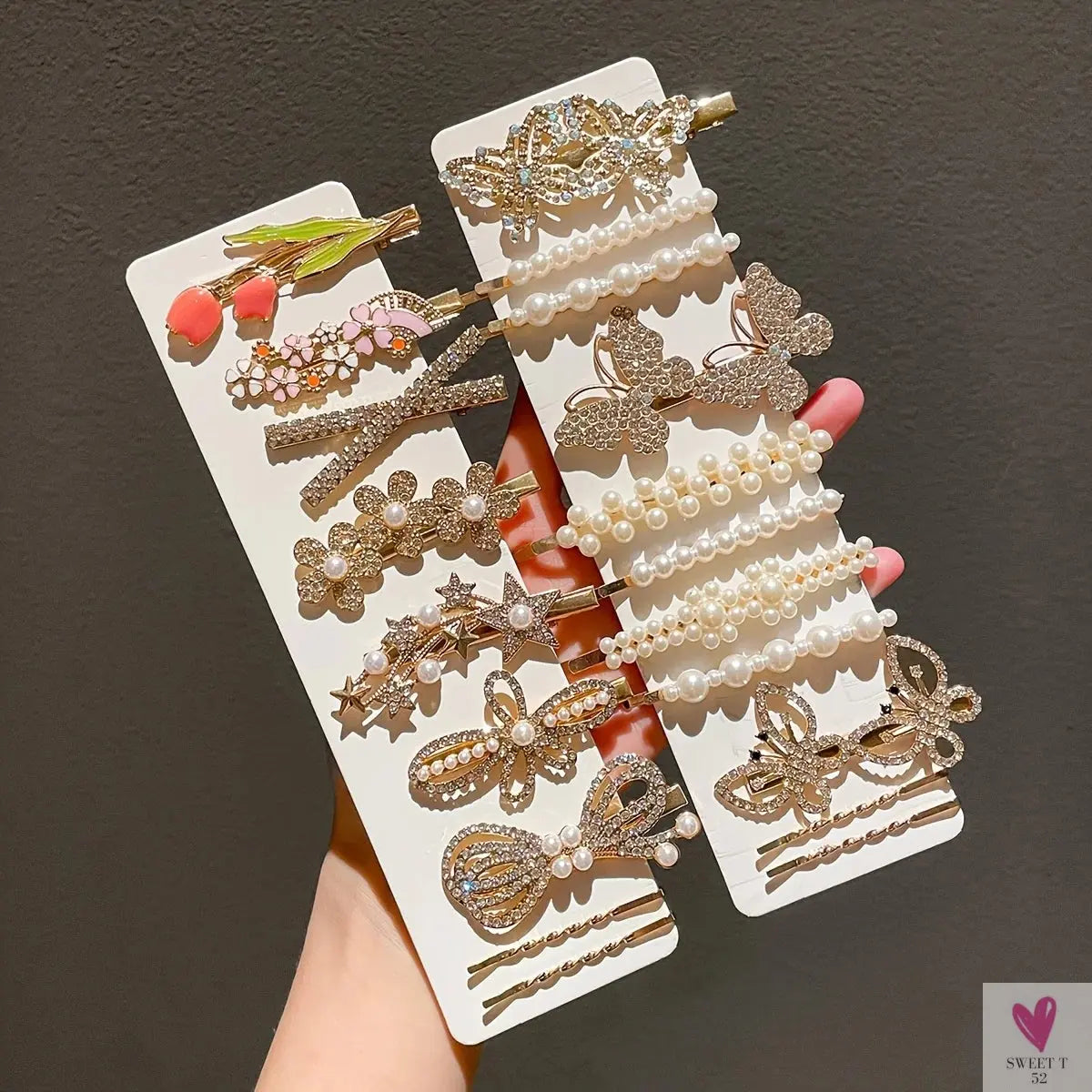 20pcs Women's Temperament Butterfly Rhinestone Bead Hair Clip Set Back of Head Side Broken Hair Clip SWEET T 52