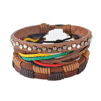 Leather Bracelet for Men - Multi-layer Bead Bracelet, Punk Wrap Bracelets, Vintage punk Men's Jewelry