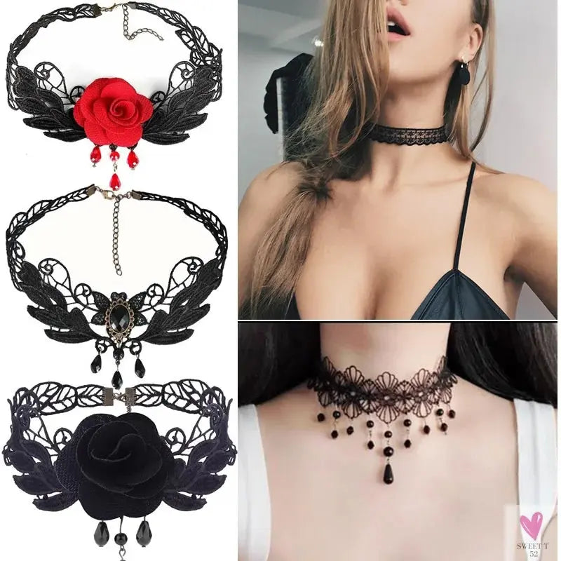 26 models Lace choker necklaces Gland De Tatouage Choker Collier Noir Dentelle Choker Collier Vintage Femmes Bijoux De Mariage Sweet T 52