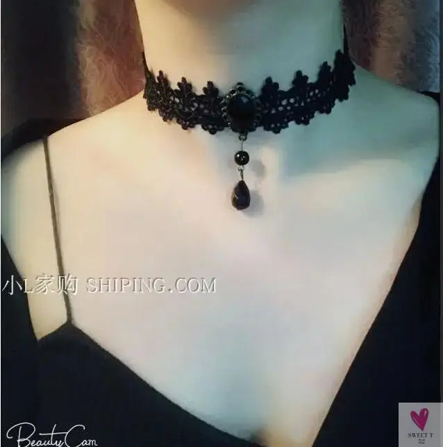 26 models Lace choker necklaces Gland De Tatouage Choker Collier Noir Dentelle Choker Collier Vintage Femmes Bijoux De Mariage Sweet T 52