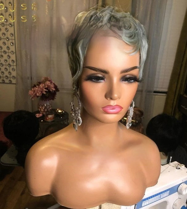 Women's Short Silver-Gray Rose-Mesh Synthetic Hair Wig Cap