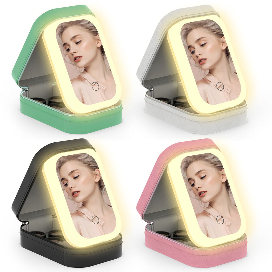 Travel Makeup Bag with Rechargeable LED Mirror
