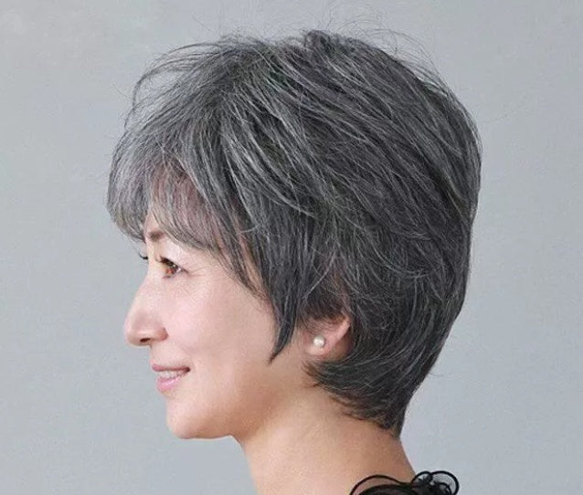 Women's Flower White Short Straight Top - Old Flower White Mixed Human Hair Wigs