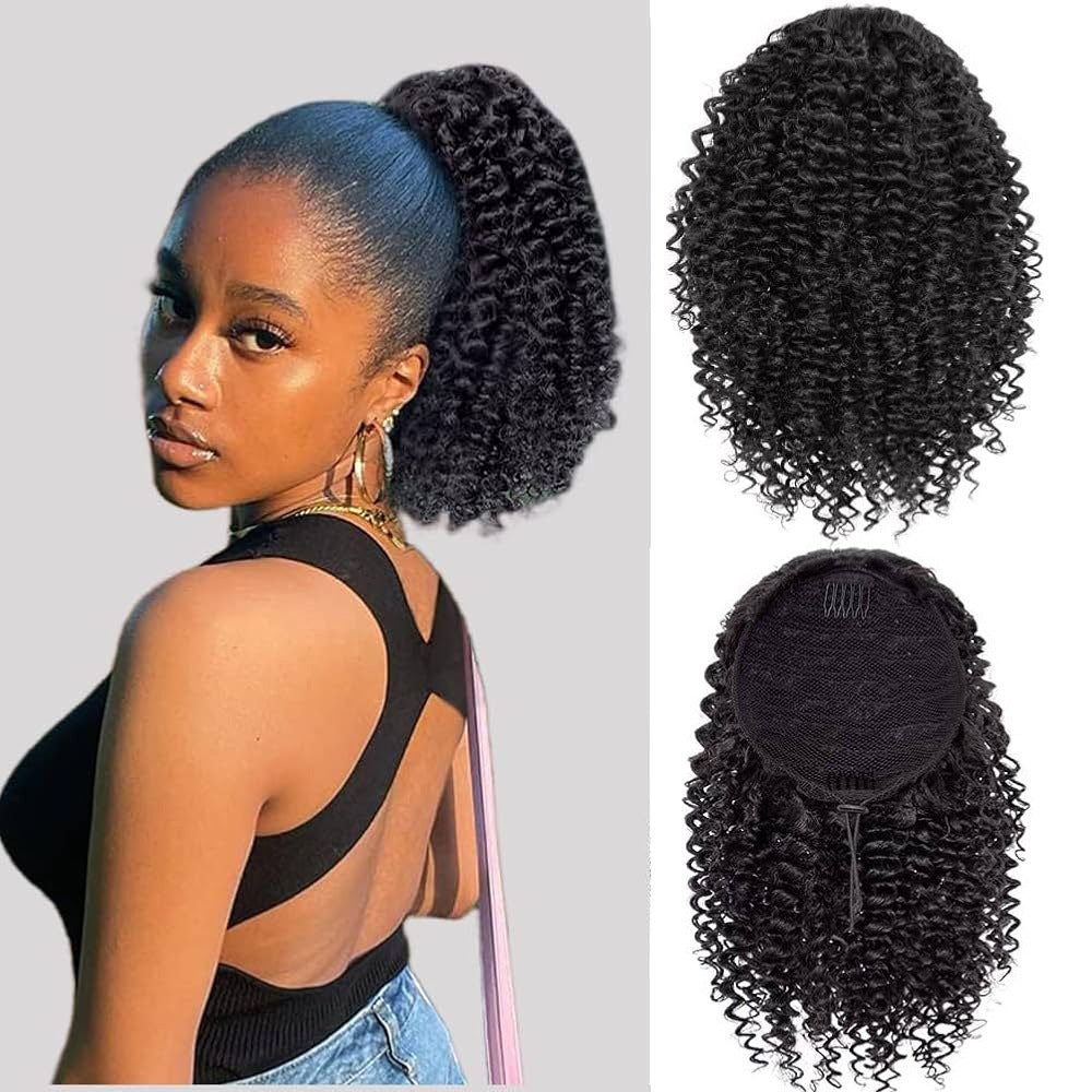 Drawstring Hair Bundle With Afro Kinky Curly Black Hair Extensions