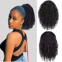 Drawstring Hair Bundle With Afro Kinky Curly Black Hair Extensions