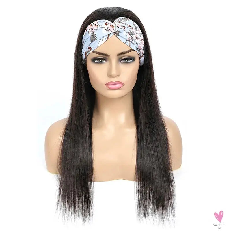 3/4 Half Wigs - Straight Human Hair HeadBand Wigs, Long Malaysian Remy Hair, Glueless, Full Machine Made Wigs for Women & Girls-hair accessories-SWEET T 52