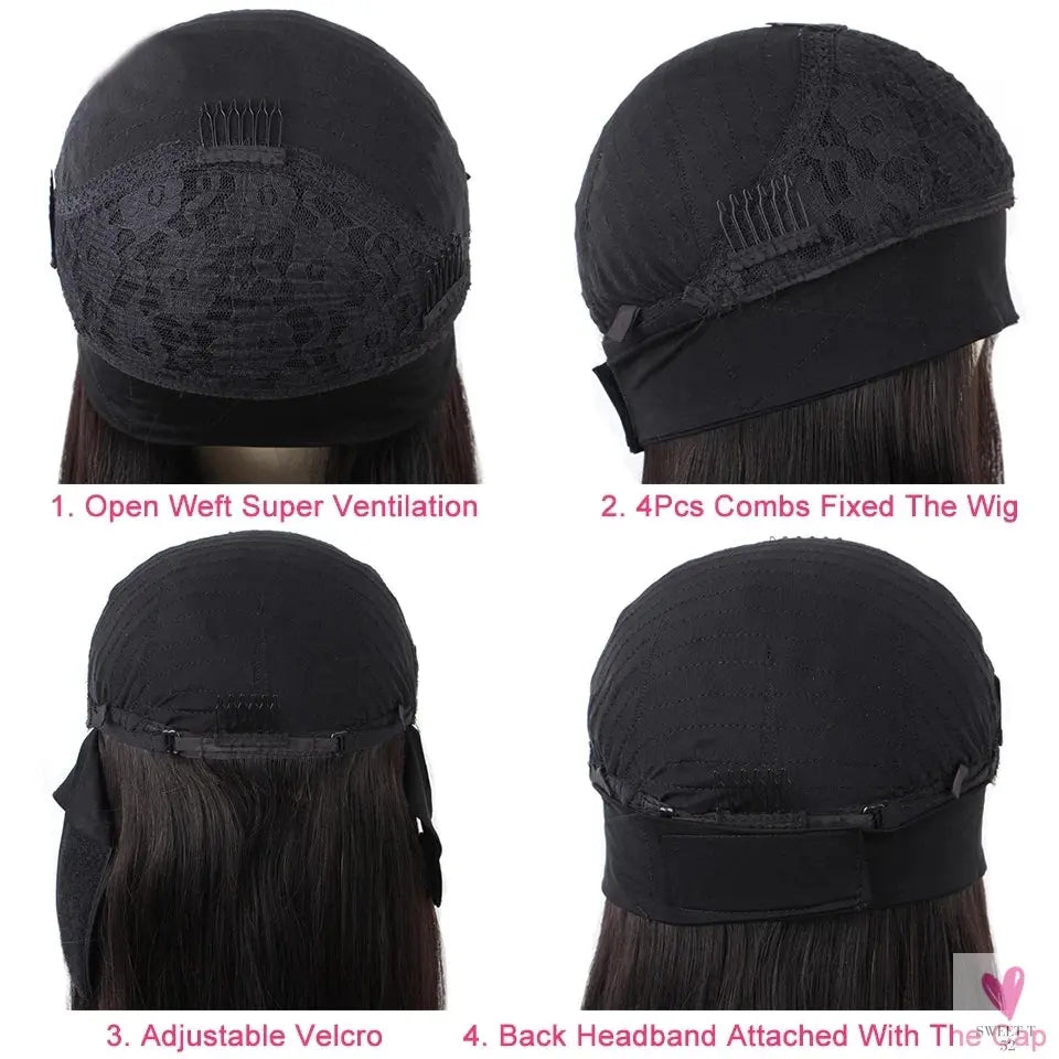 3/4 Half Wigs - Straight Human Hair HeadBand Wigs, Long Malaysian Remy Hair, Glueless, Full Machine Made Wigs for Women & Girls-hair accessories-SWEET T 52