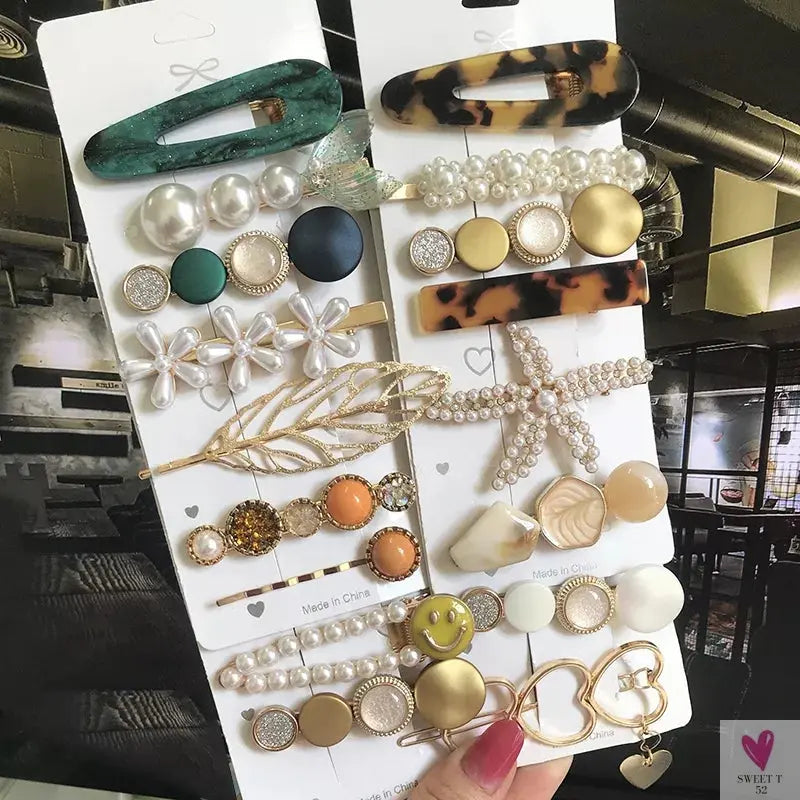 3/4pcs Set Pearl Hair Clips For Women & Girls - Geometric Crystal Hair Barrettes/Clips-hair accessories-SWEET T 52