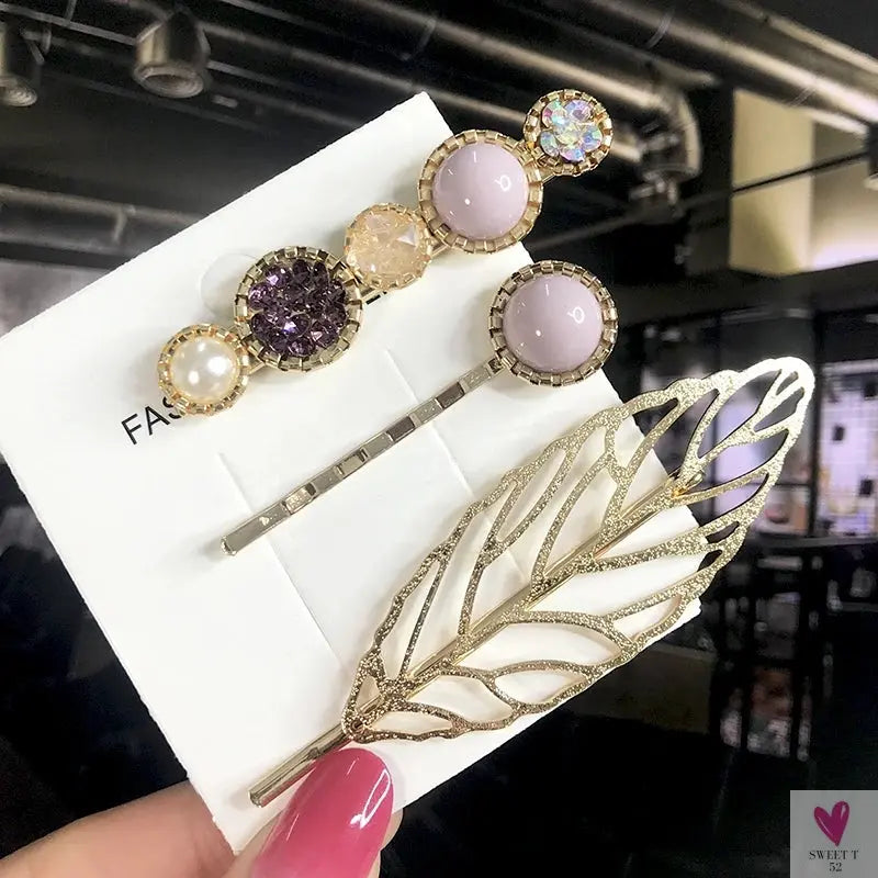 3/4pcs Set Pearl Hair Clips For Women & Girls - Geometric Crystal Hair Barrettes/Clips-hair accessories-SWEET T 52