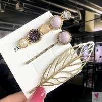 3/4pcs Set Pearl Hair Clips For Women & Girls - Geometric Crystal Hair Barrettes/Clips-hair accessories-SWEET T 52