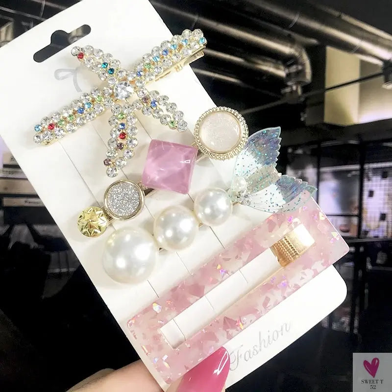 3/4pcs Set Pearl Hair Clips For Women & Girls - Geometric Crystal Hair Barrettes/Clips-hair accessories-SWEET T 52