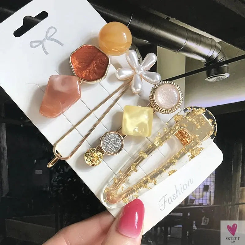 3/4pcs Set Pearl Hair Clips For Women & Girls - Geometric Crystal Hair Barrettes/Clips-hair accessories-SWEET T 52