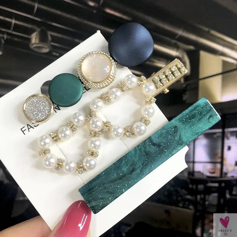 3/4pcs Set Pearl Hair Clips For Women & Girls - Geometric Crystal Hair Barrettes/Clips-hair accessories-SWEET T 52