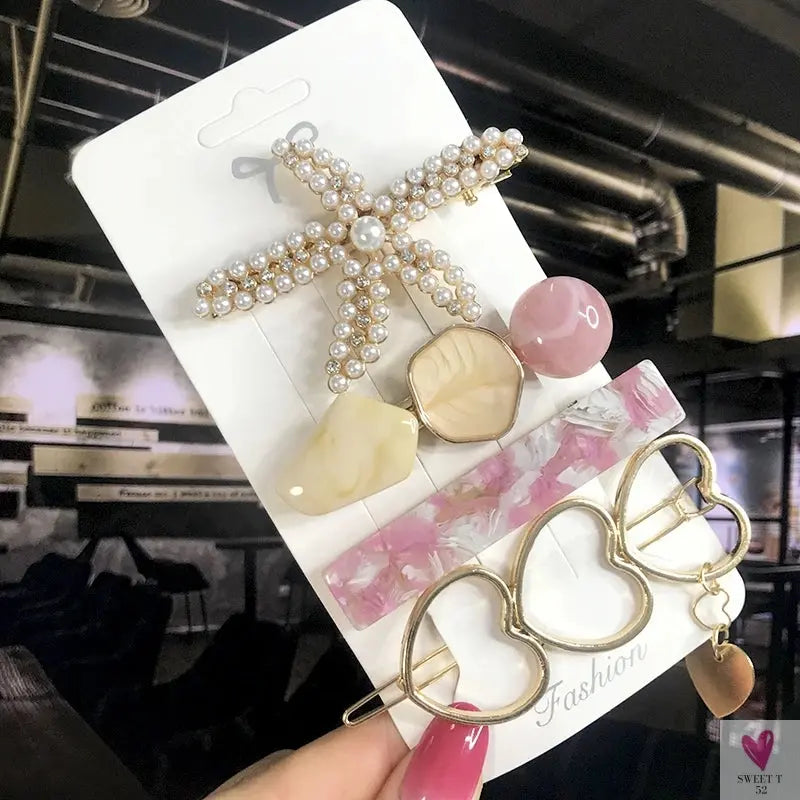 3/4pcs Set Pearl Hair Clips For Women & Girls - Geometric Crystal Hair Barrettes/Clips-hair accessories-SWEET T 52