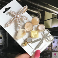 3/4pcs Set Pearl Hair Clips For Women & Girls - Geometric Crystal Hair Barrettes/Clips-hair accessories-SWEET T 52