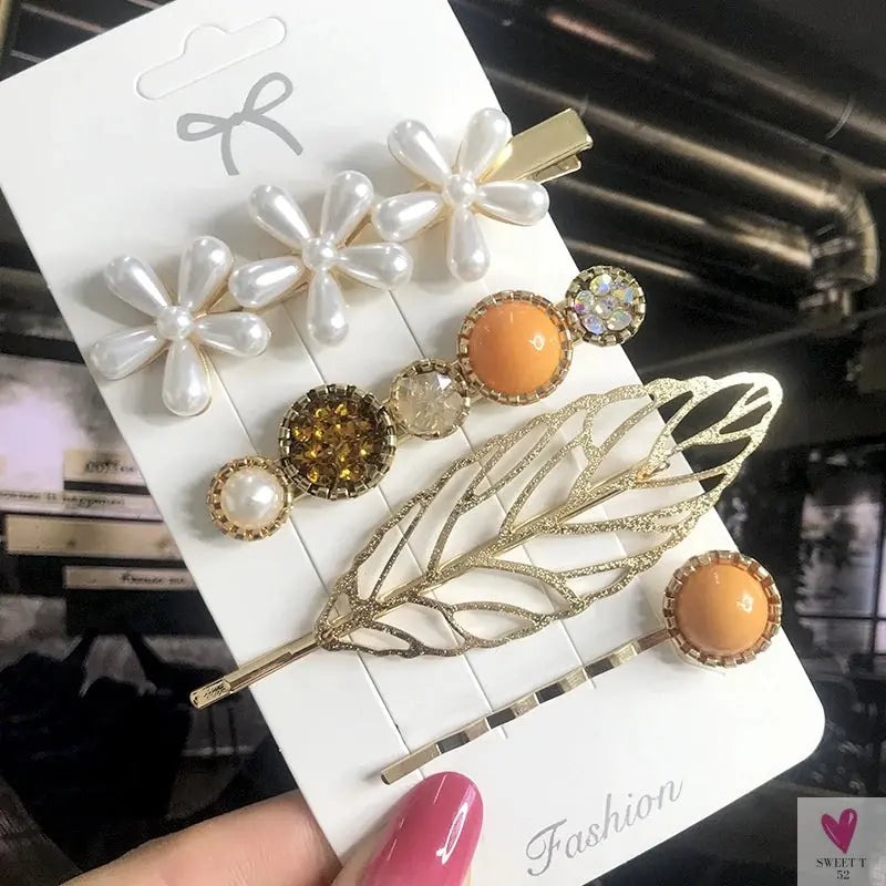 3/4pcs Set Pearl Hair Clips For Women & Girls - Geometric Crystal Hair Barrettes/Clips-hair accessories-SWEET T 52