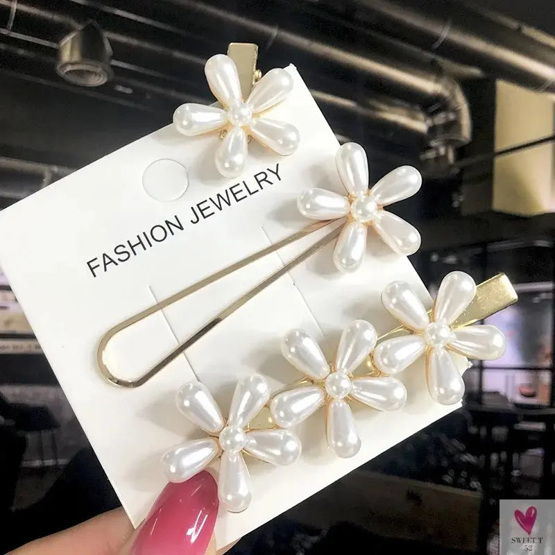3/4pcs Set Pearl Hair Clips For Women & Girls - Geometric Crystal Hair Barrettes/Clips-hair accessories-SWEET T 52