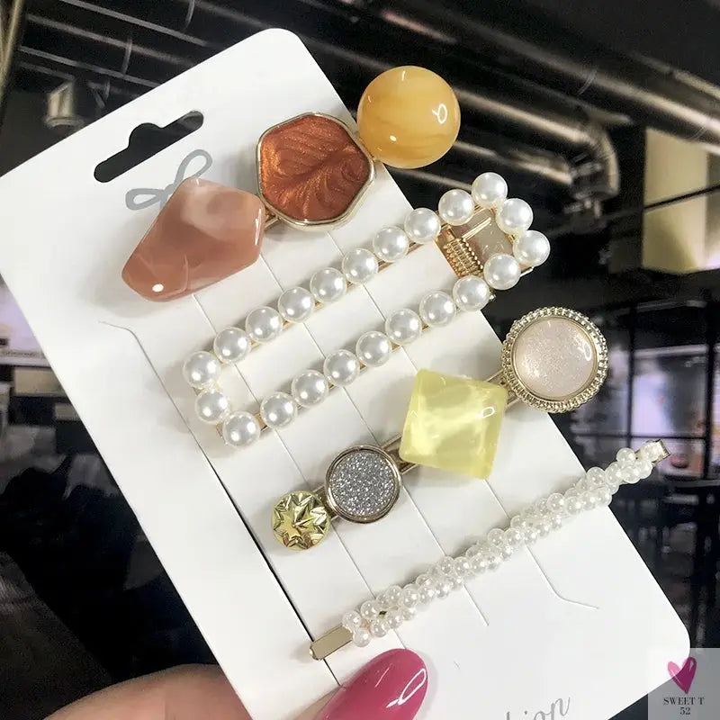 3/4pcs Set Pearl Hair Clips For Women & Girls - Geometric Crystal Hair Barrettes/Clips-hair accessories-SWEET T 52