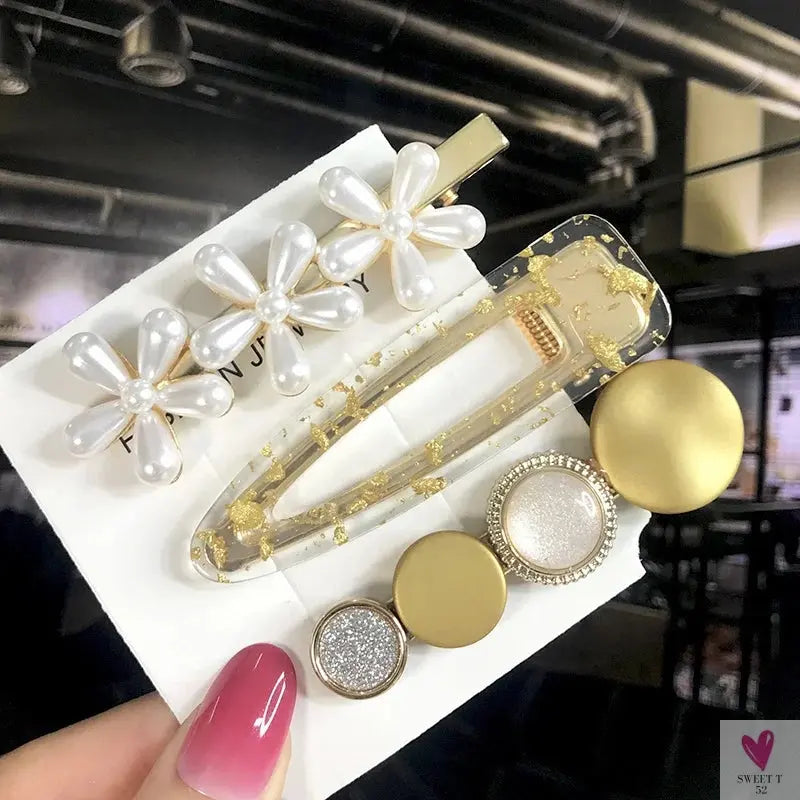 3/4pcs Set Pearl Hair Clips For Women & Girls - Geometric Crystal Hair Barrettes/Clips-hair accessories-SWEET T 52