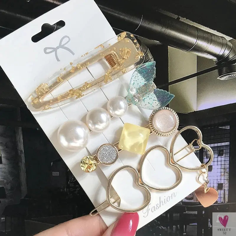 3/4pcs Set Pearl Hair Clips For Women & Girls - Geometric Crystal Hair Barrettes/Clips-hair accessories-SWEET T 52