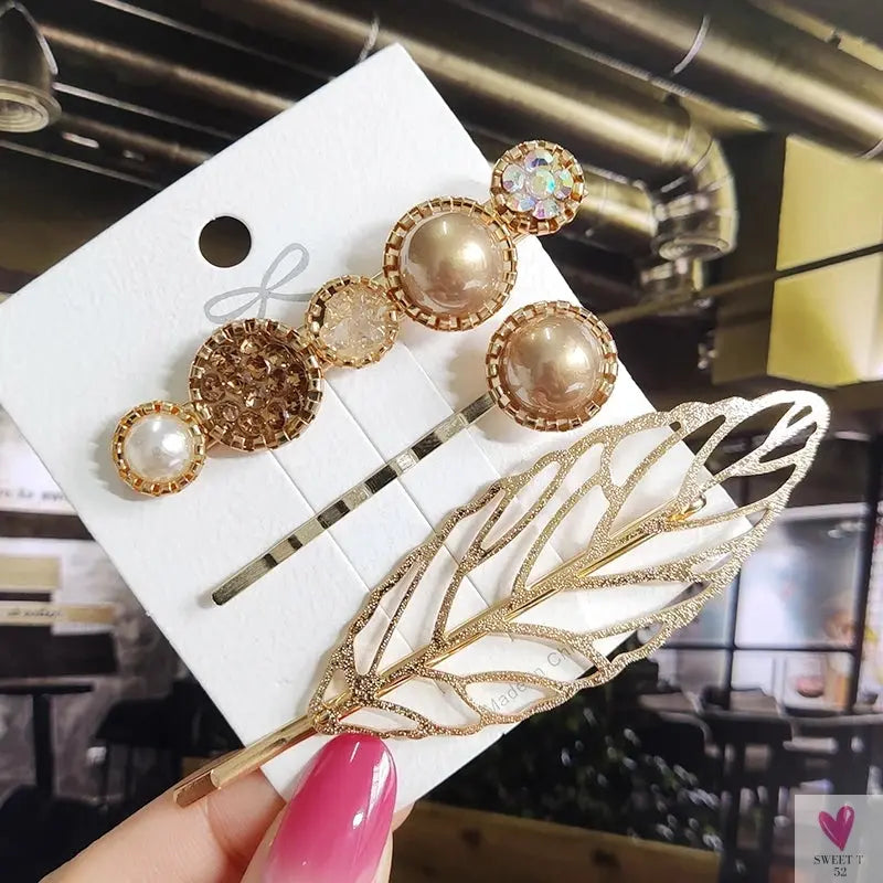 3/4pcs Set Pearl Hair Clips For Women & Girls - Geometric Crystal Hair Barrettes/Clips-hair accessories-SWEET T 52