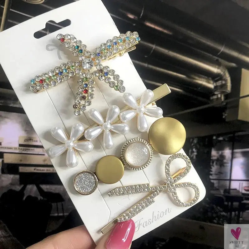 3/4pcs Set Pearl Hair Clips For Women & Girls - Geometric Crystal Hair Barrettes/Clips-hair accessories-SWEET T 52
