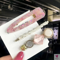 3/4pcs Set Pearl Hair Clips For Women & Girls - Geometric Crystal Hair Barrettes/Clips-hair accessories-SWEET T 52