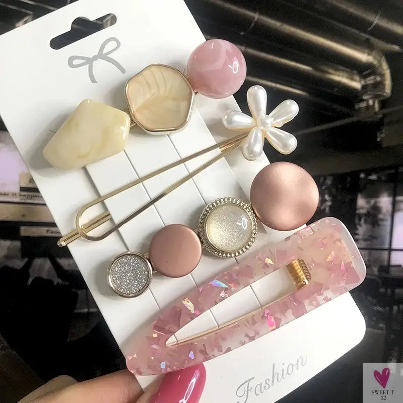 3/4pcs Set Pearl Hair Clips For Women & Girls - Geometric Crystal Hair Barrettes/Clips-hair accessories-SWEET T 52