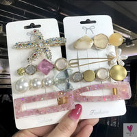 3/4pcs Set Pearl Hair Clips For Women & Girls - Geometric Crystal Hair Barrettes/Clips-hair accessories-SWEET T 52