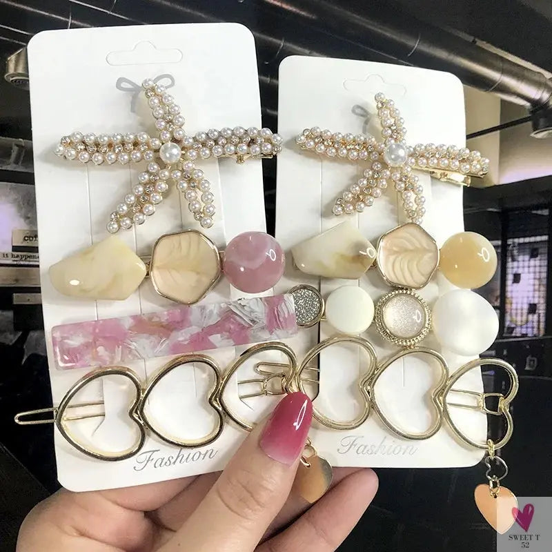 3/4pcs Set Pearl Hair Clips For Women & Girls - Geometric Crystal Hair Barrettes/Clips-hair accessories-SWEET T 52