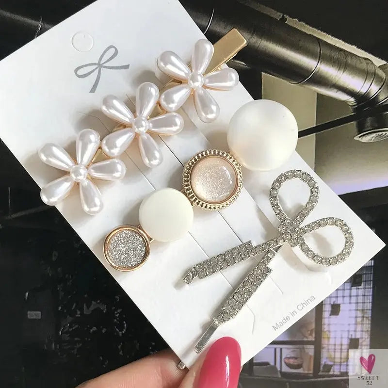 3/4pcs Set Pearl Hair Clips For Women & Girls - Geometric Crystal Hair Barrettes/Clips-hair accessories-SWEET T 52