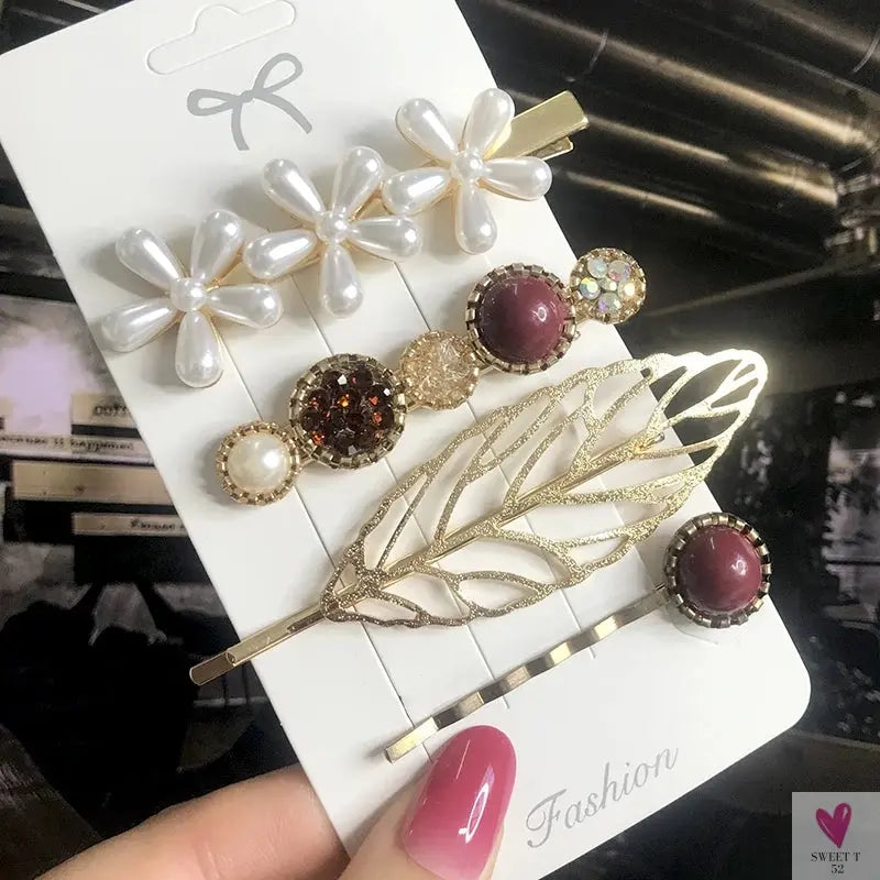 3/4pcs Set Pearl Hair Clips For Women & Girls - Geometric Crystal Hair Barrettes/Clips-hair accessories-SWEET T 52