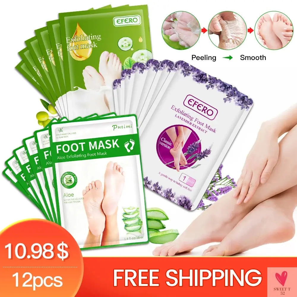 3/6 Pair Exfoliating Feet Mask Exfoliating Foot Peel Mask Socks - Pedicure Peeling Dead Skin Remover, Moisturizing Sweet T 52