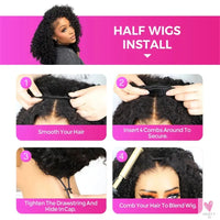 3 IN 1 Half Wig  - Wear & Go Kinky Curly Highlight, Ombre Brown Human Hair, Pre-Styled Wig, Invisible Hairline with Drawsting SWEET T 52