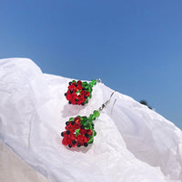 Handmade Beaded Strawberry Crystal Earrings