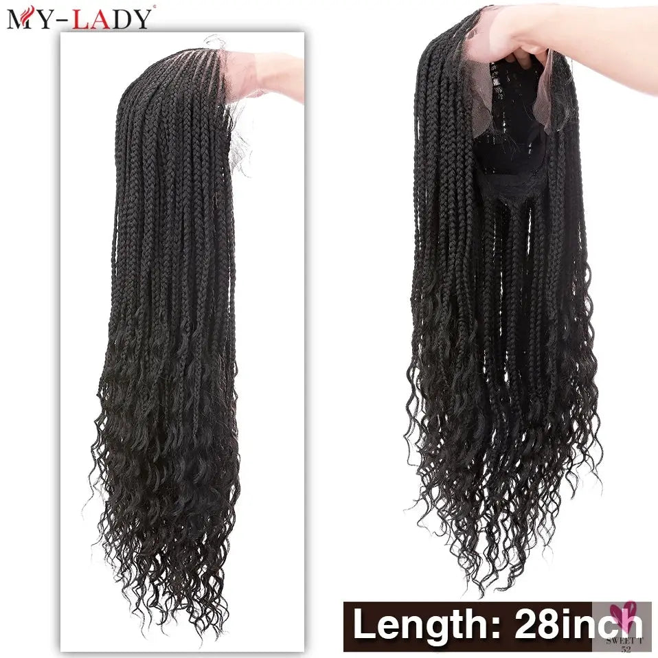 36 Inch Synthetic Braided Wigs, Cornrow Lace Front Wigs, Curly Ends for Women with Baby Hair Sweet T 52