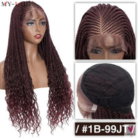 36 Inch Synthetic Braided Wigs, Cornrow Lace Front Wigs, Curly Ends for Women with Baby Hair Sweet T 52