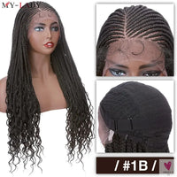 36 Inch Synthetic Braided Wigs, Cornrow Lace Front Wigs, Curly Ends for Women with Baby Hair Sweet T 52