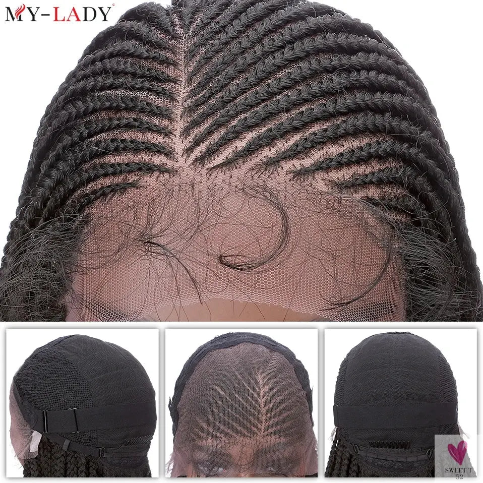 36 Inch Synthetic Braided Wigs, Cornrow Lace Front Wigs, Curly Ends for Women with Baby Hair Sweet T 52