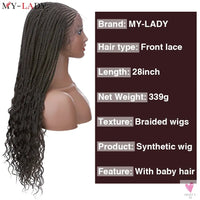 36 Inch Synthetic Braided Wigs, Cornrow Lace Front Wigs, Curly Ends for Women with Baby Hair Sweet T 52